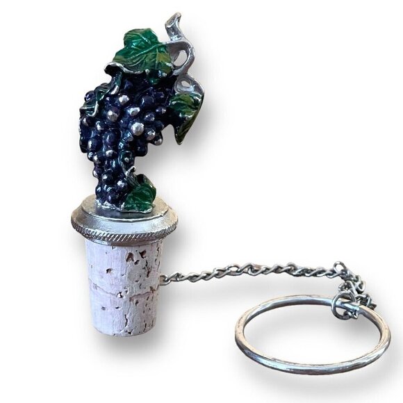 WTU Wine Things Unlimted Purple Grapes Vino Pewter & Cork Stopper Barware Party - Picture 1 of 4